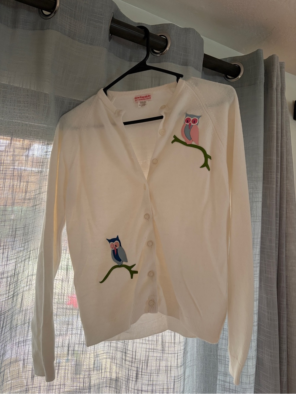 Vintage White Owl Cardigan Sweater - Women's
